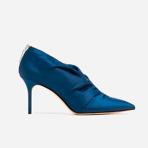 ✨ZARA✨Navy Ruched Satin Ankle Booties